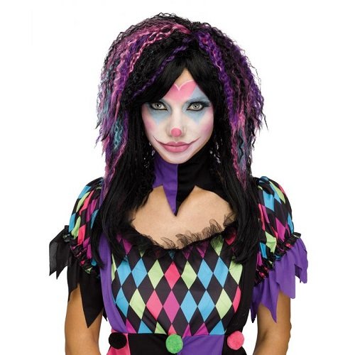 Peluca Rizada Espeluznante Colorida Payasa Mujer Halloween