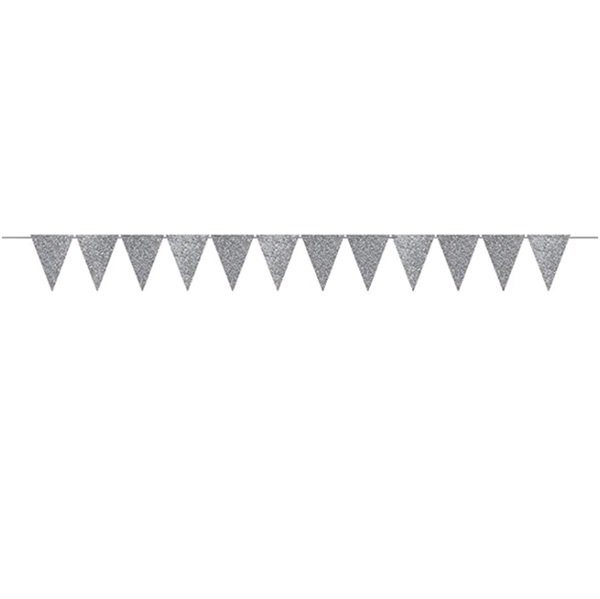 Banderín Triangular Plateado Escarchado 6 Mts